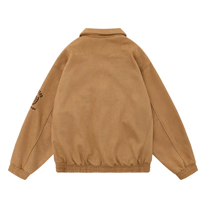 Men Jacket Coat Embroidered Lapel Baseball Uniform Jacket Men's Ins Autumn and Winter Loose Pilot Jacket