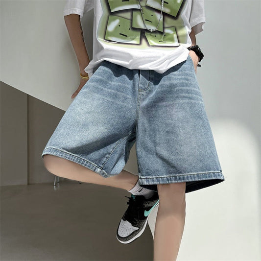Men Jeans Smalt Denim Shorts Men's Summer Loose Straight Shorts