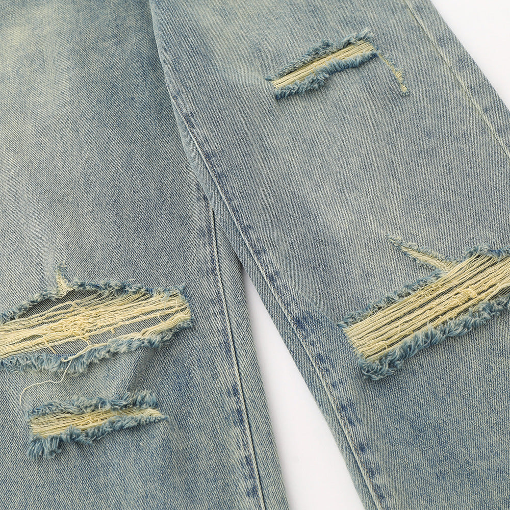 Women Pants Ripped Washed Jeans Straight Wide Leg Pants Loose Trousers