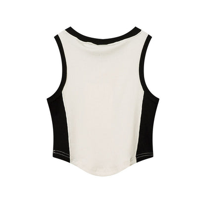 Women Vest Vintage Vintage Printing Color Contrast Sleeveless T-shirt