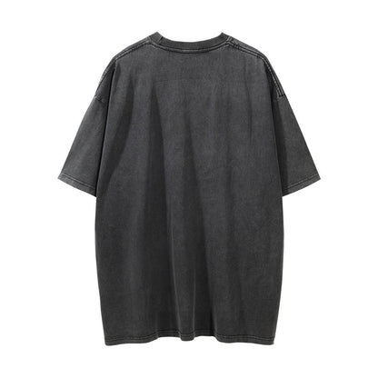 Men Vintage T-Shirt Printed Short Sleeve Washed Distressed T-shirt Men's Loose