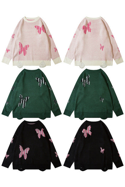 Women Sweater Vintage Butterfly Sweater Casual