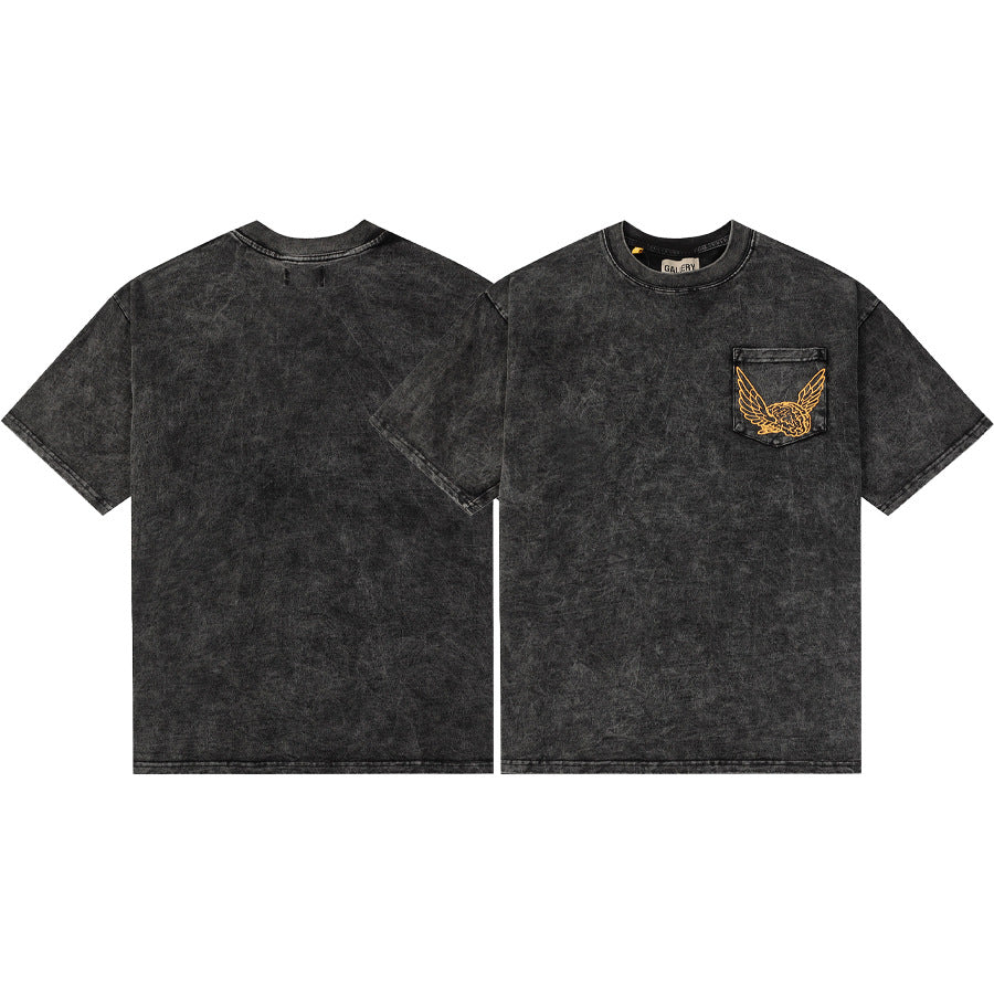 Gallery Dept T-Shirt Hand Painted Ink Splashing Alphabet Washed Retro Short Sleeve T-Shirt