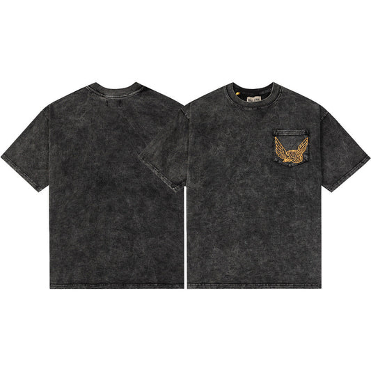 Gallery Dept T-Shirt Hand Painted Ink Splashing Alphabet Washed Retro Short Sleeve T-Shirt