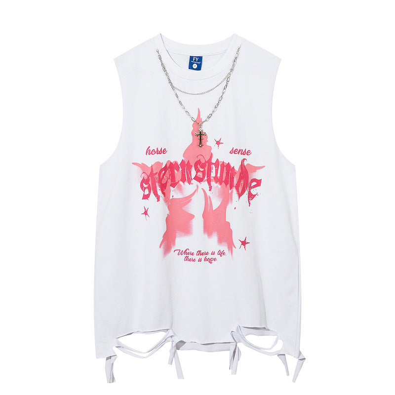 Women Vest Graffiti Necklace Vest Men's and Women's Sleeveless T-shirt Couple's Tops
