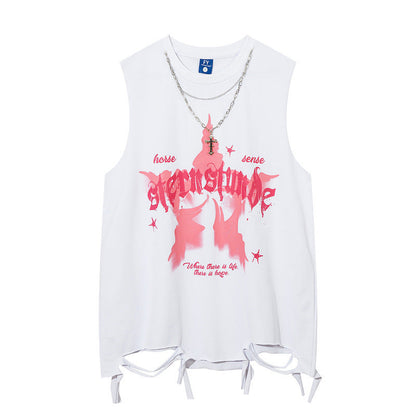 Women Vest Graffiti Necklace Vest Men's and Women's Sleeveless T-shirt Couple's Tops
