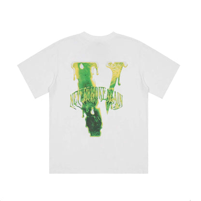 Vlone T Shirts Dark Green Melting Large V Loose Short Sleeve T-shirt Men and Women Half Sleeve