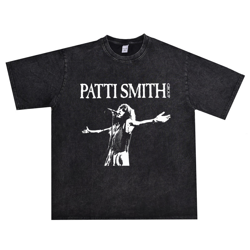 Rock Star T Shirt Patti Smith Personalized Printed T-shirt Washed Distressed Loose Cotton