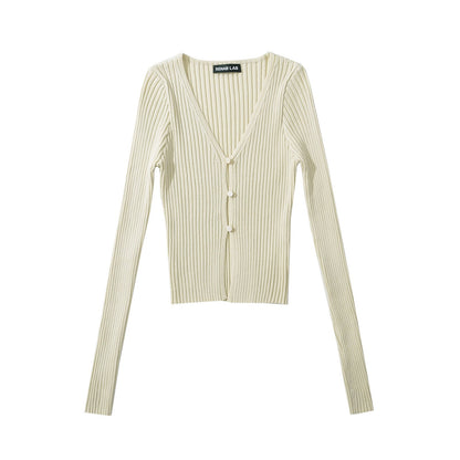 Women Tops Spring/Summer V-neck Hollow Cardigan Solid Color Short Top