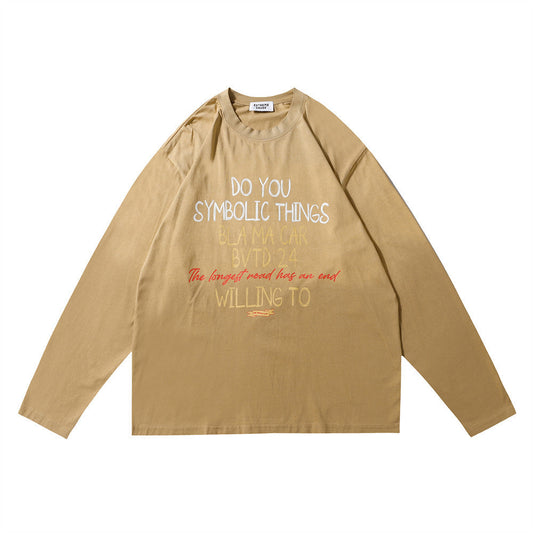 Men Long Sleeve T-Shirt Gradient Cotton Loose