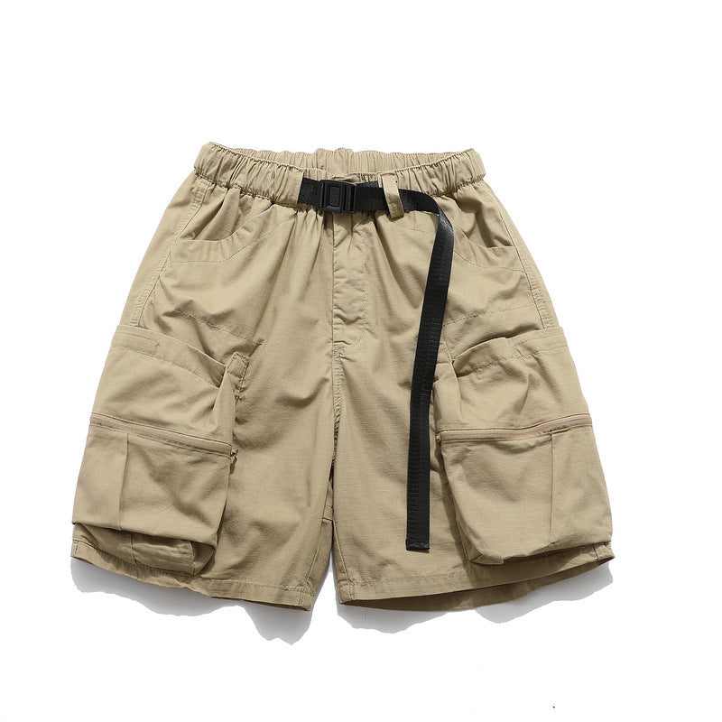 Men Shorts Vintage City Boy Functional Workwear Shorts Multi-Pocket Cropped Casual Pants