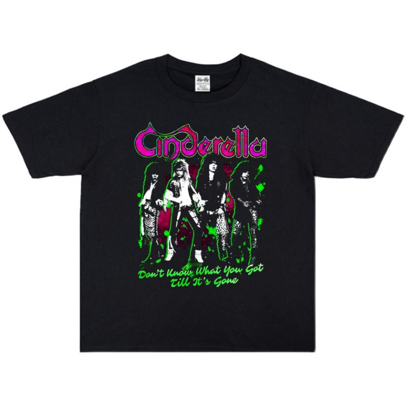 Rock Star T Shirt Cinderella Cinderella Band Character Print T-shirt Short Sleeve Men and Women