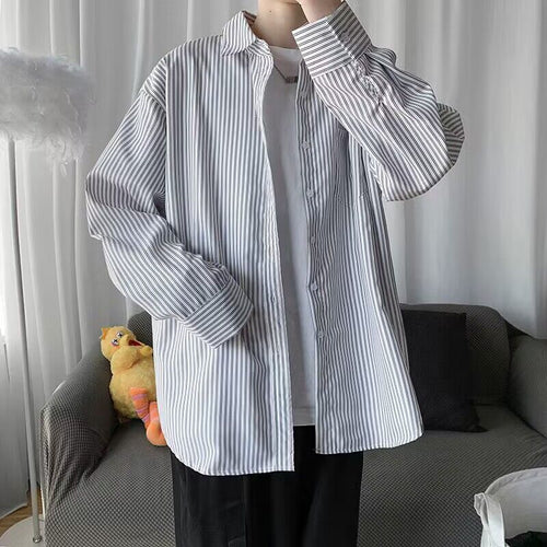Men Shirts Blue and White Striped Casual Jacket
