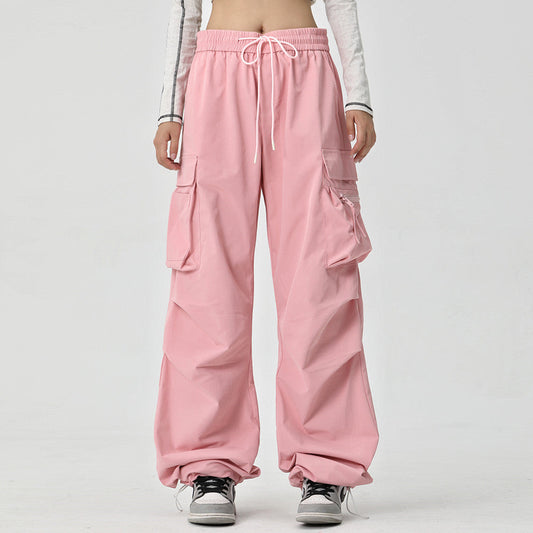 Men Sweatpants Leisure Cargo Straight-Leg Trousers Men's Solid Color Pleated Loose Wide Leg Pants