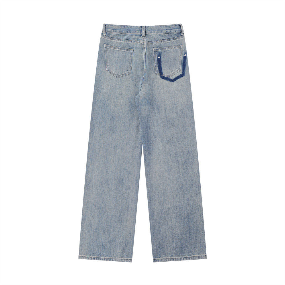 Women Pants Ripped Straight Jeans Wide Leg Loose Trousers