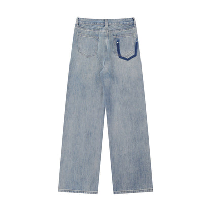 Women Pants Ripped Straight Jeans Wide Leg Loose Trousers