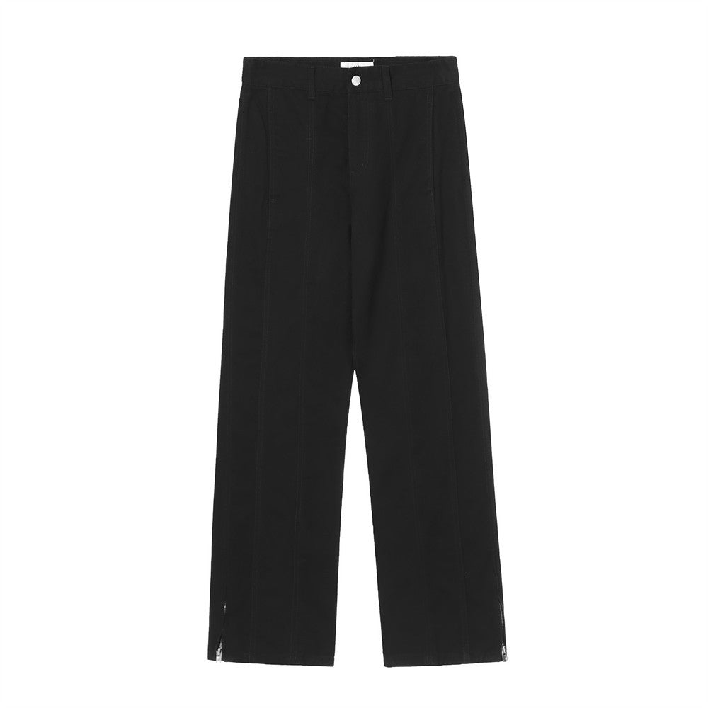 Men Jeans Solid Color Loose Casual Zipper Slit