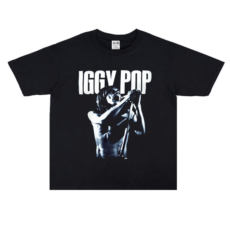 Rock Star T Shirt Punk Music Godfather Iggy Pop Iki Pop Printed Loose T-shirt Cotton Short Sleeve Men and Women