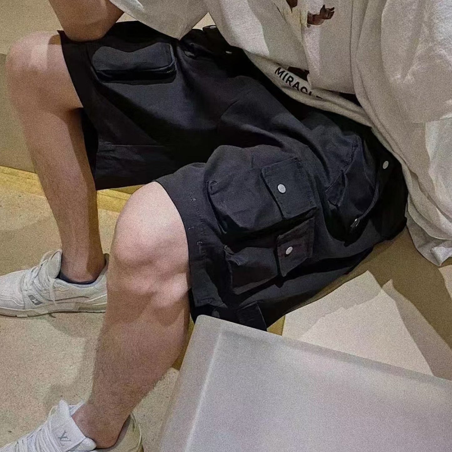 MIJKO Mens Shorts Casual Pants Multi-Pocket Shorts