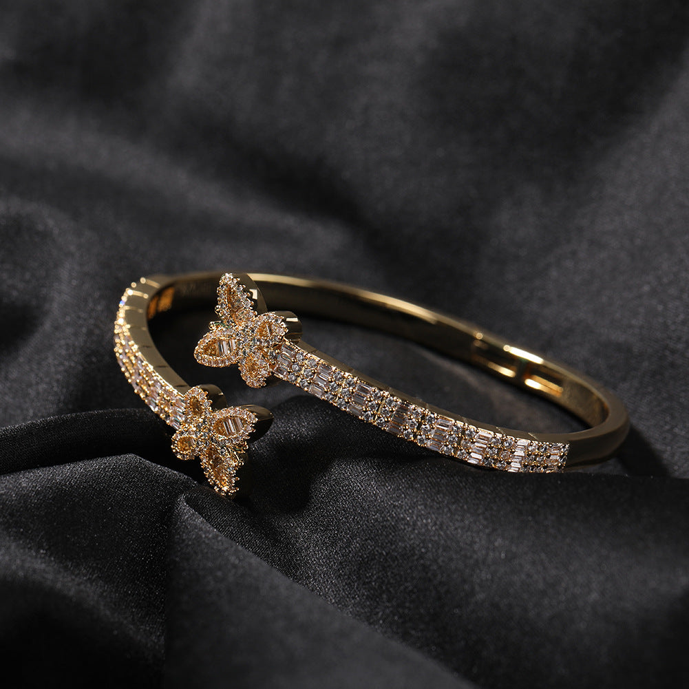 Bracelet Double Butterfly Bracelet Hip Hop Copper Set Zircon Opening St. Valentine's Spectrum