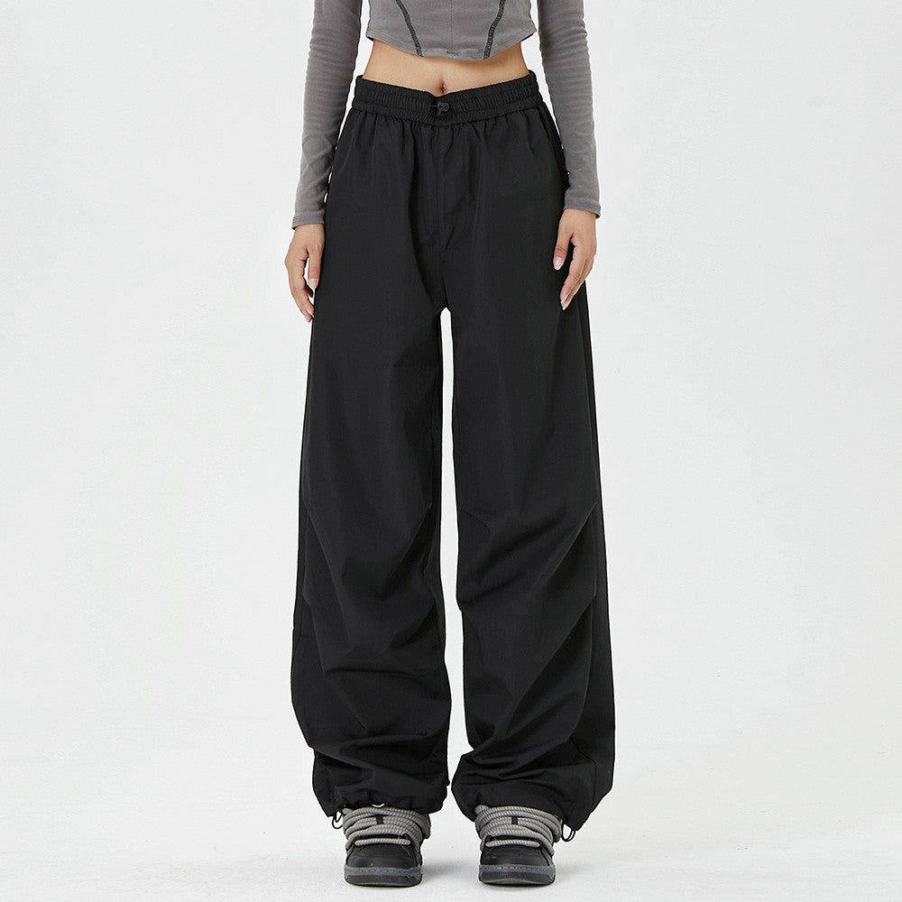 Men Sweatpants Loose Wide Leg Paratrooper Pants Pleated Elastic Waist Casual Straight-Leg Sports Trousers