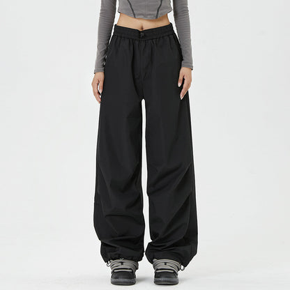 Men Sweatpants Loose Wide Leg Paratrooper Pants Pleated Elastic Waist Casual Straight-Leg Sports Trousers