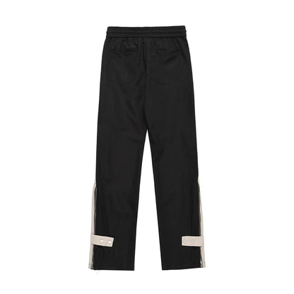 Men Sweatpants Patchwork Contrast Color Straight Casual Pants Elastic Waist Leg Zipper Loose Trousers