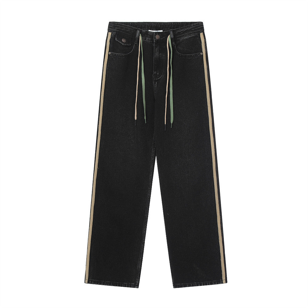 Men Jeans Vintage Side Stripes Distressed