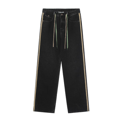 Men Jeans Vintage Side Stripes Distressed