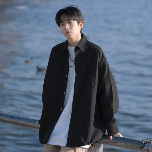 Men Shirts Solid Color Loose Long Sleeves Coat