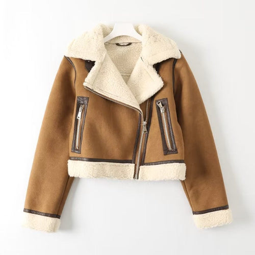 Women Cotton Coat Casual Polo Collar Leather Coat