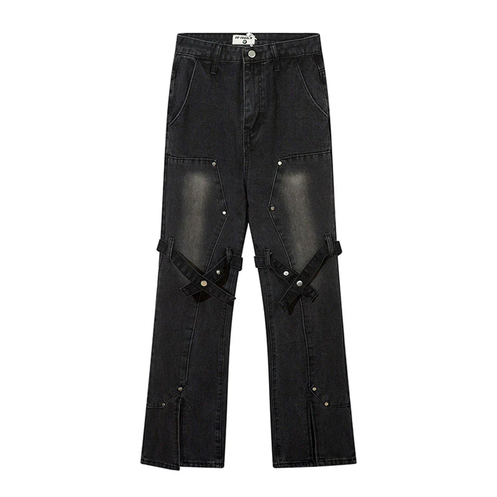 Women Pants Lace-up Skinny Jeans Straight-Leg Pants