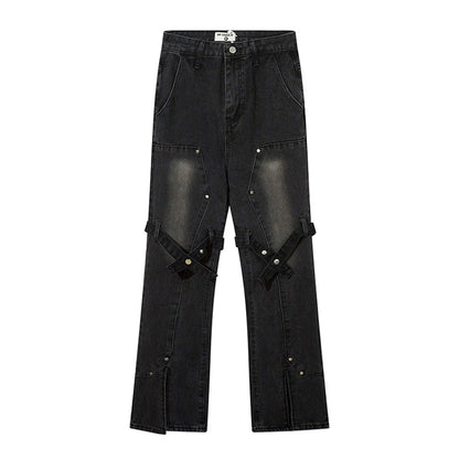 Women Pants Lace-up Skinny Jeans Straight-Leg Pants