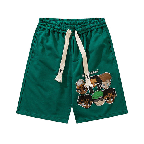 Men Shorts Cartoon Printed Summer Casual Elastic Waist Drawstring Sports