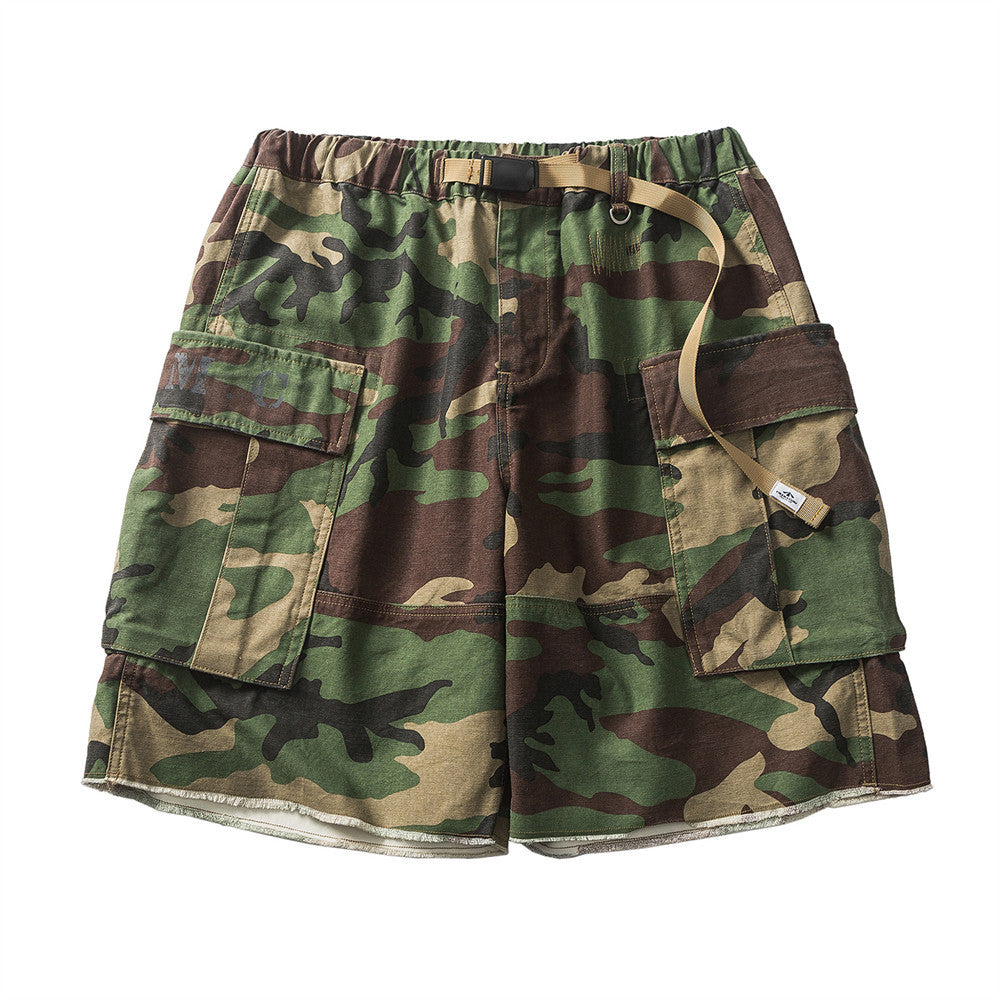 Men Shorts Camouflage Shorts with Belt Multi-Pocket Cargo Pants