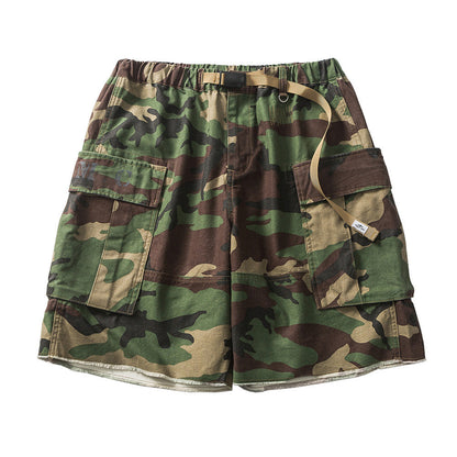 Men Shorts Camouflage Shorts with Belt Multi-Pocket Cargo Pants