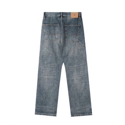 Men Jeans Spray Paint Straight Loose Distressed