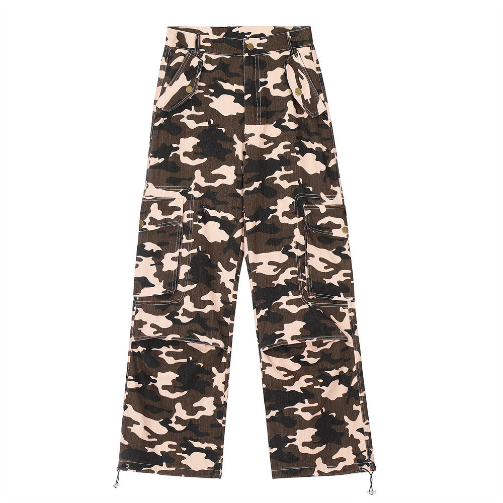 Men Sweatpants Camouflage Workwear Trousers Sports Straight Camouflage Trousers Drawstring Jogger Pants