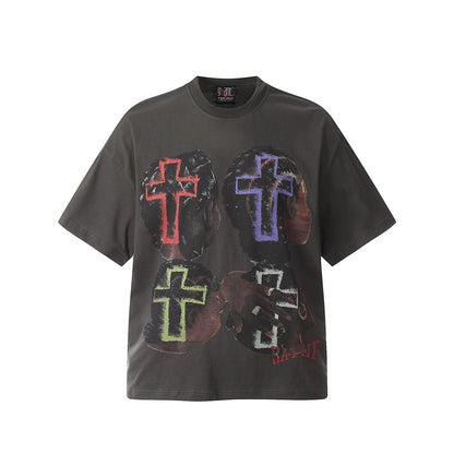 Unisex T-Shirts Saint Michael Portrait Print Colored Cross Loose T-Shirt