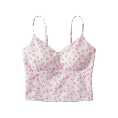 Women Tops Summer Floral Strap Top Backless Sexy Vest