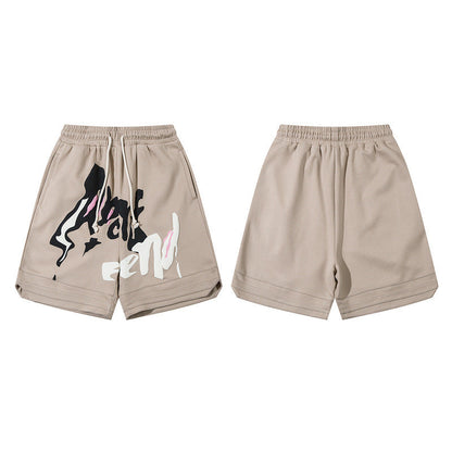Men Shorts Track Sweatpants Male Hip Hop Loose-Fitting Wide-Leg Short Jumpsuit