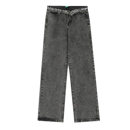 Women Pants Flanging Letter Embroidered Jeans Straight-Leg Pants