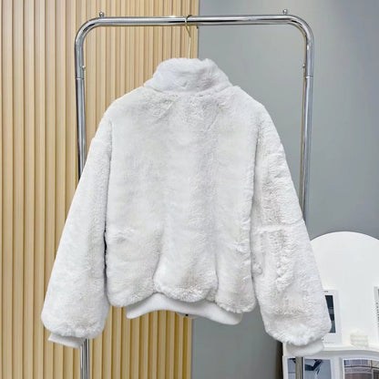 Women Cotton Coat Imitate Rex Rabbit Fur Fur Outer Loose Jacket