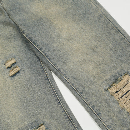 Men Jeans Ripped Distressed Loose Casual Retro