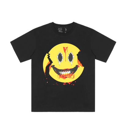 Vlone T Shirts Broken Smiley Face Big V Printed Short Sleeve T-shirt Men and Women Couple High Street Half Sleeve