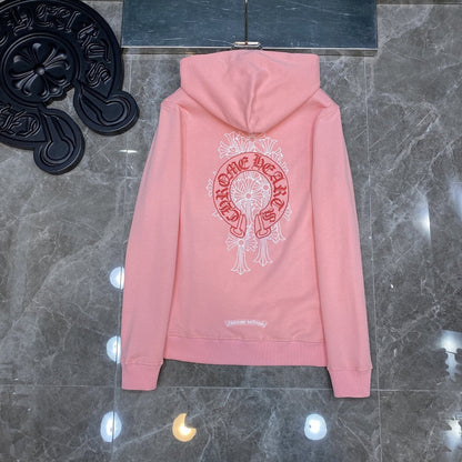 Chh Chrome Hearts autumn and winter pink horseshoe phantom LOGO hooded sweater