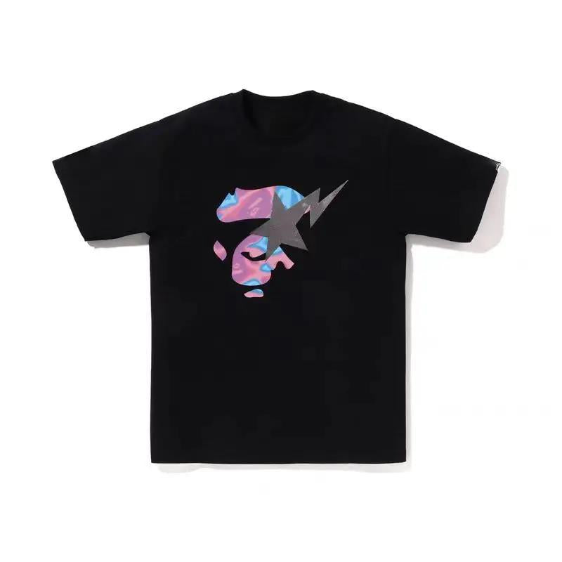 Bape New Contrast Pattern Printed T-shirt Classic Large Roun