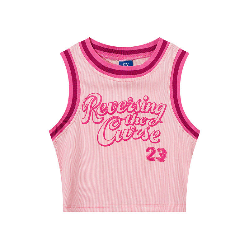 Women Vest Old School Letter Print Sleeveless T-shirt Female Vintage Vest