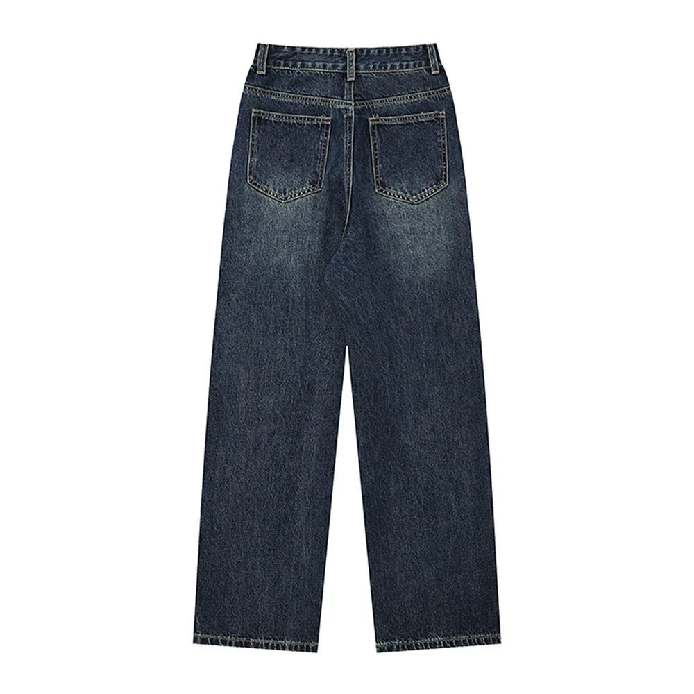 Women Pants Make Old Ripped Jeans Loose Straight Wide Leg Pants