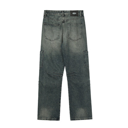 Men Jeans Multi-Pocket Zipper Stitching Loose